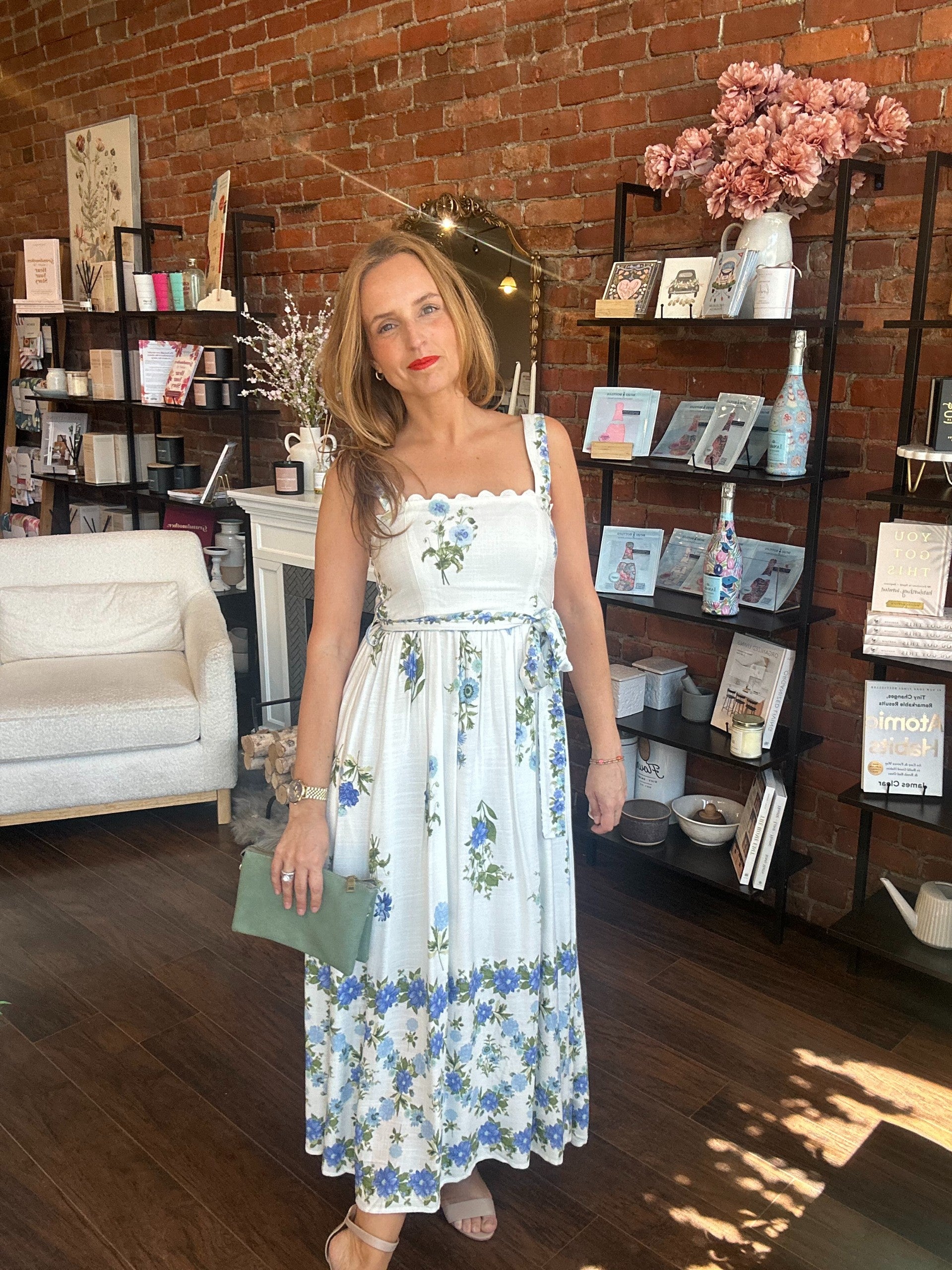 scallop maxi dress Noah Stripe Tiered Scallop Long Dress